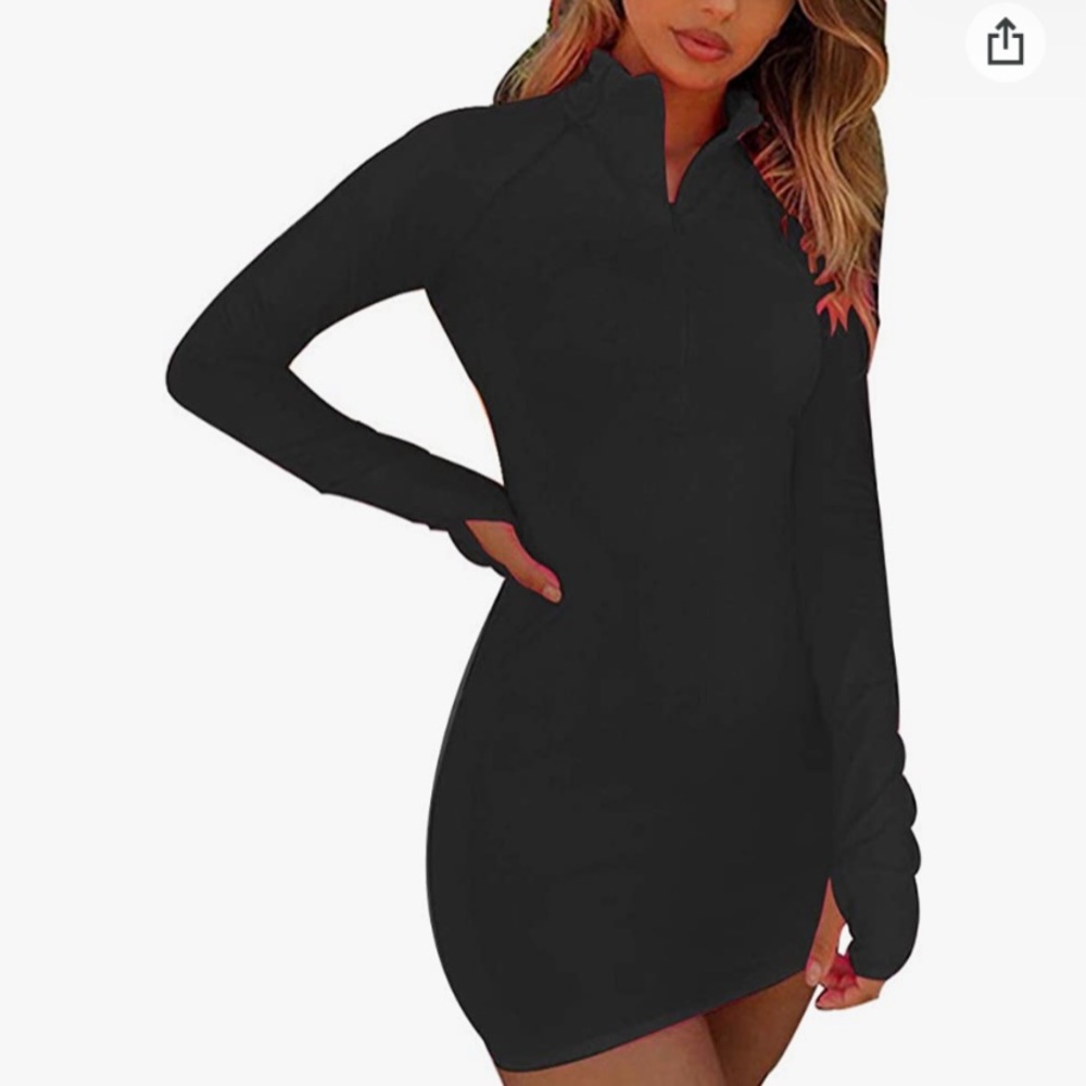 Black Zip Up Bodycon Dress